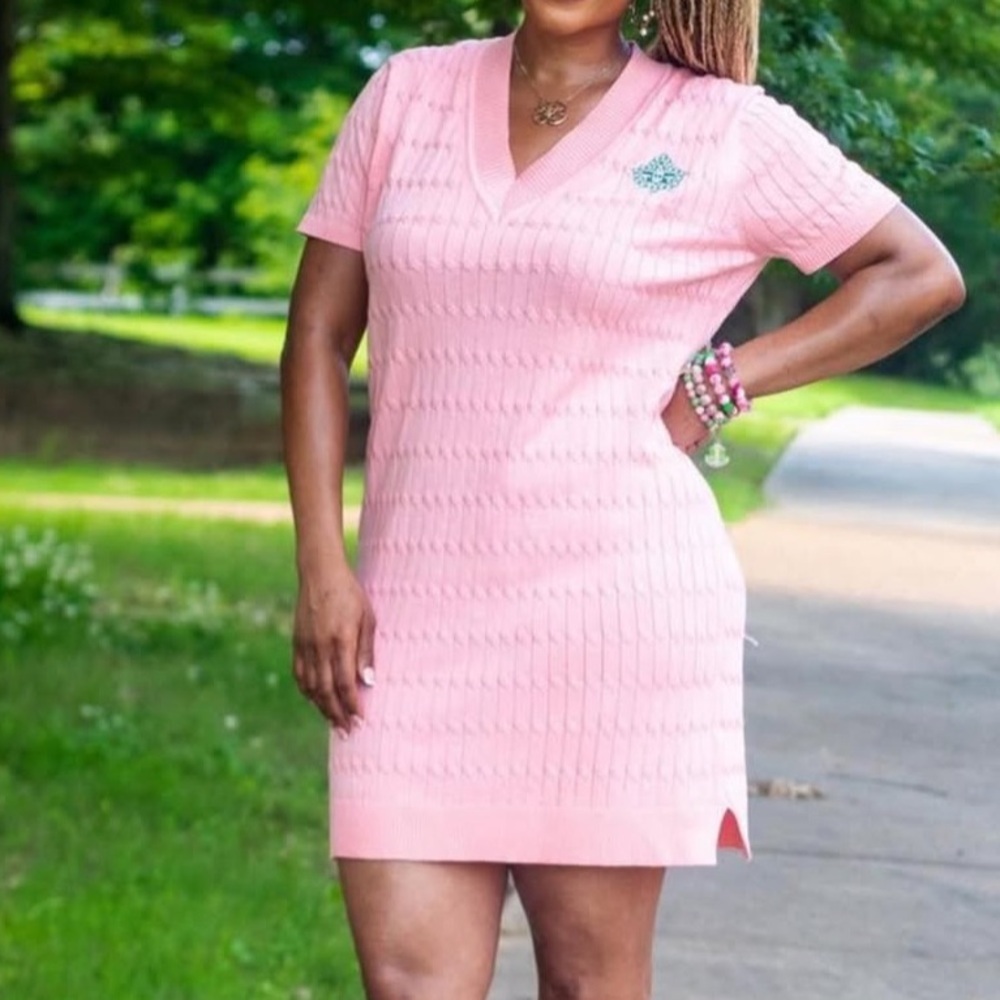 AKA Pink V-Neck Sweater Dress